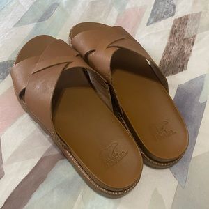 Sorel Roaming Criss Cross Leather Slides